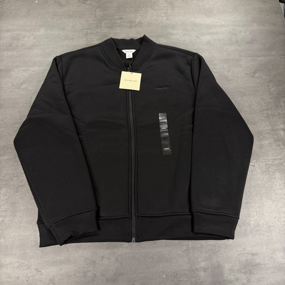 Calvin Klein Bomber Jacket Mens Medium Black Sherpa Lined Full Zip NEW $100